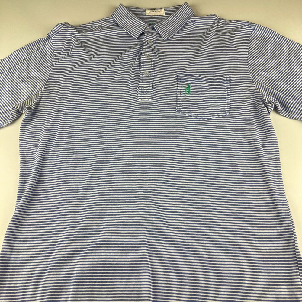 Johnnie-O Polo Shirt Mens M Blue White Striped Cotton Pocket Preppy Golf